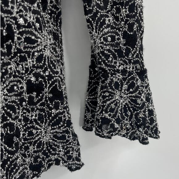 Vtg Y2K Brittany Black Embroidery Crystal Top Sz XL Glam Holiday Mesh Whimsigoth - Picture 9 of 13